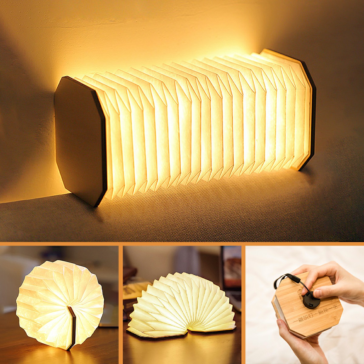 LED Lantern Lamp Paper Lamp Book Night Light Accordion Style