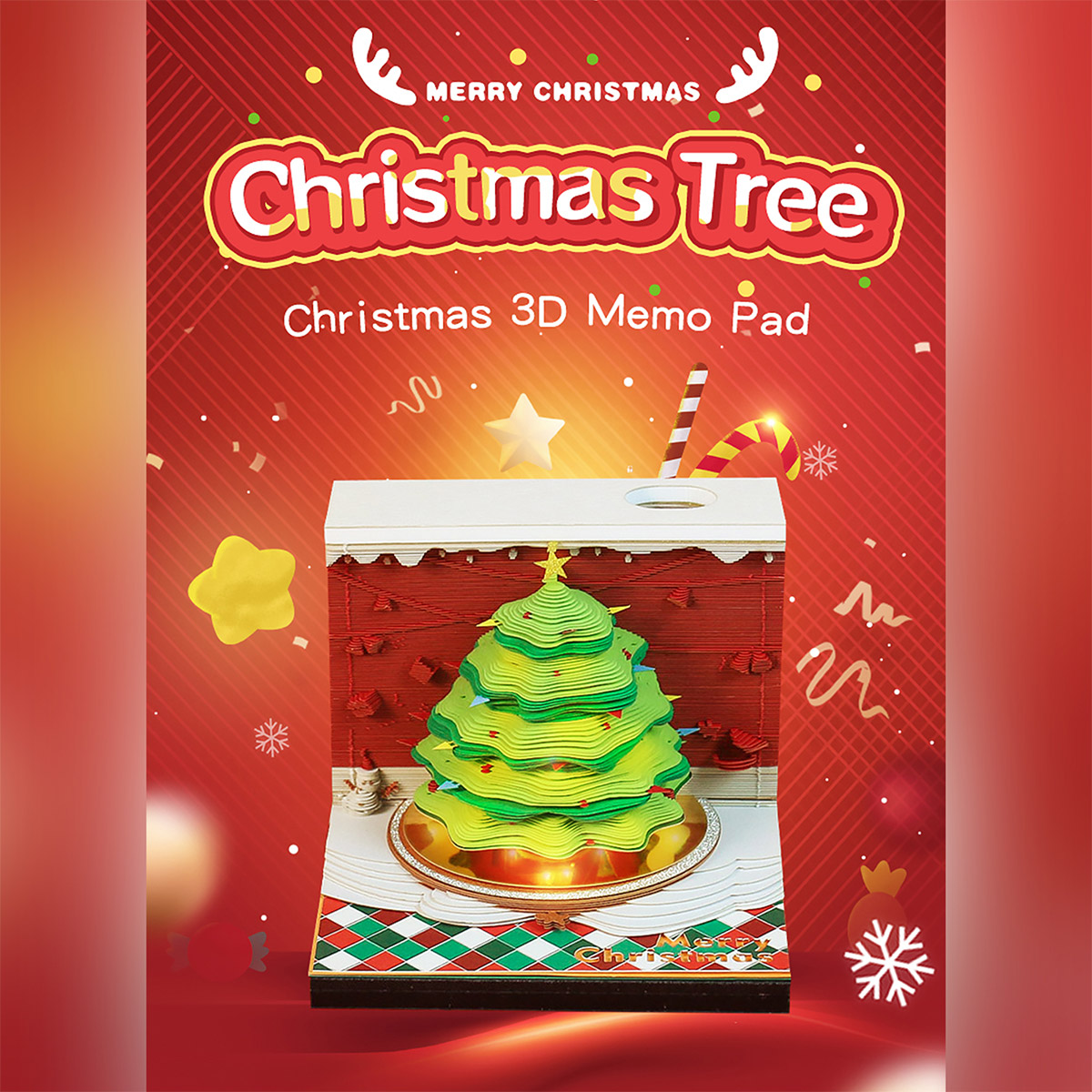 3D Sticky Memo Pad with Light Christmas tree